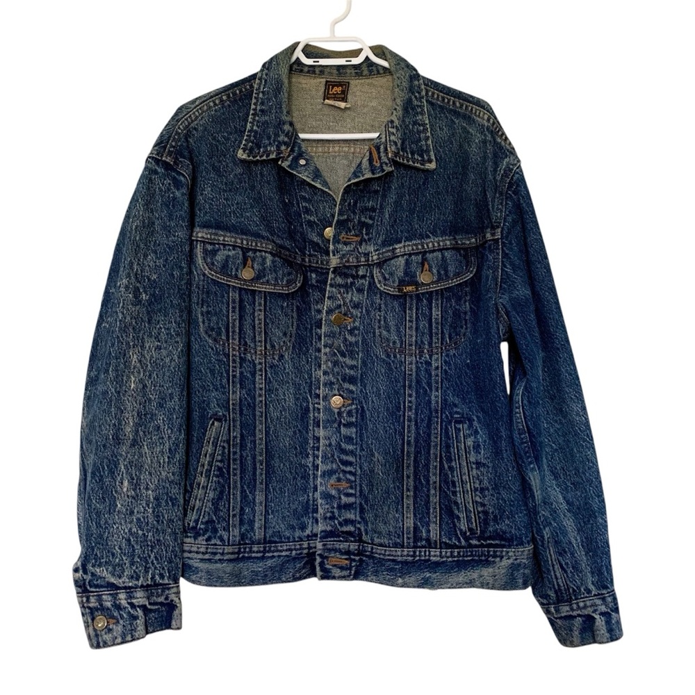 Vintage 1980s Lee Riders Dark Rinse Acid Washed Jean Denim Jacket Sz L Unisex